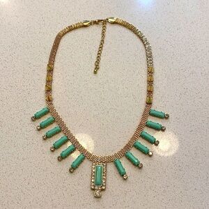 Art Deco Gold and Mint Green Statement Necklace